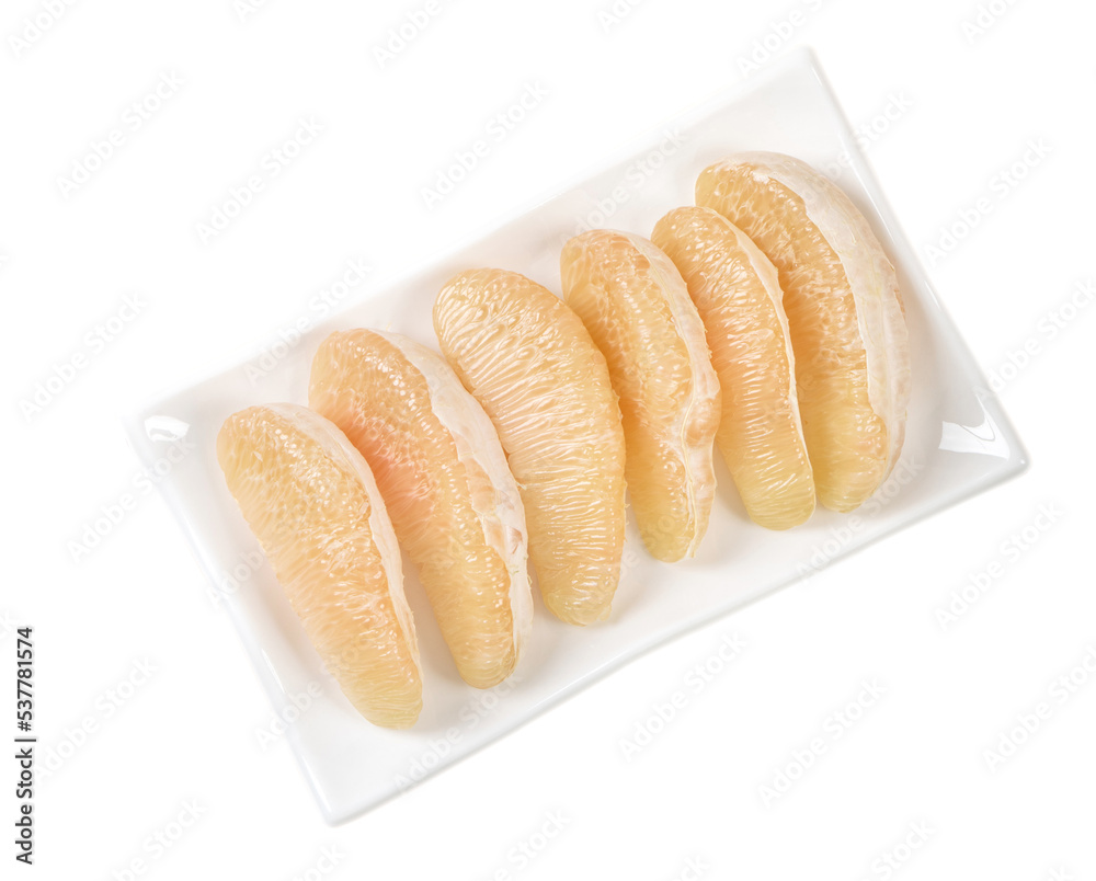 Fresh pomelo isolated on white table background.