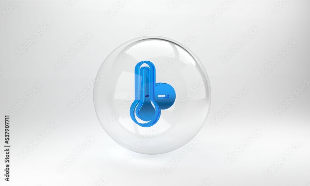 Blue Meteorology thermometer measuring icon isolated on grey background. Thermometer equipment showi