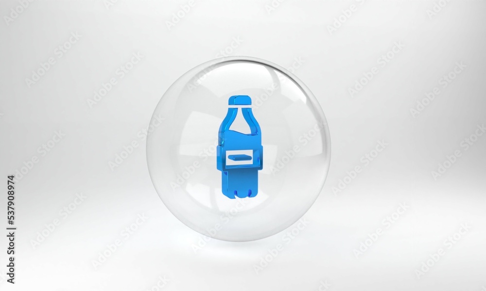 Blue Bottle of water icon isolated on grey background. Soda aqua drink sign. Glass circle button. 3D