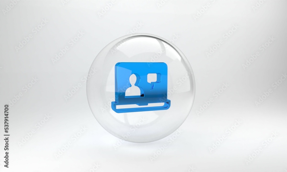 Blue Online education and graduation icon isolated on grey background. Online teacher on monitor. We