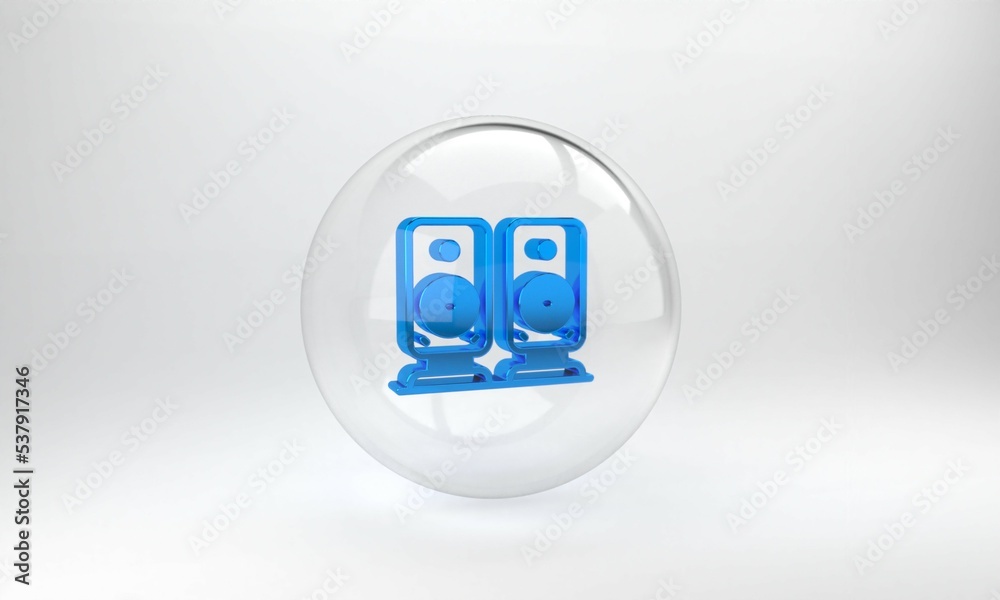 Blue Stereo speaker icon isolated on grey background. Sound system speakers. Music icon. Musical col