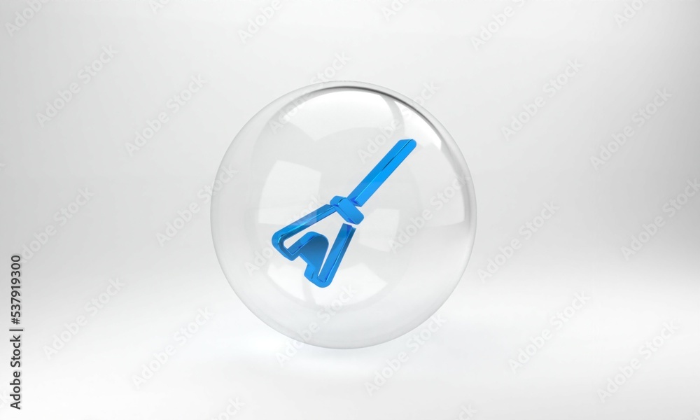 Blue Mop icon isolated on grey background. Cleaning service concept. Glass circle button. 3D render 