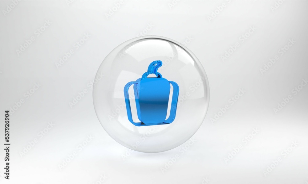 Blue Bell pepper or sweet capsicum icon isolated on grey background. Glass circle button. 3D render 