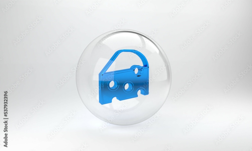 Blue Cheese icon isolated on grey background. Glass circle button. 3D render illustration