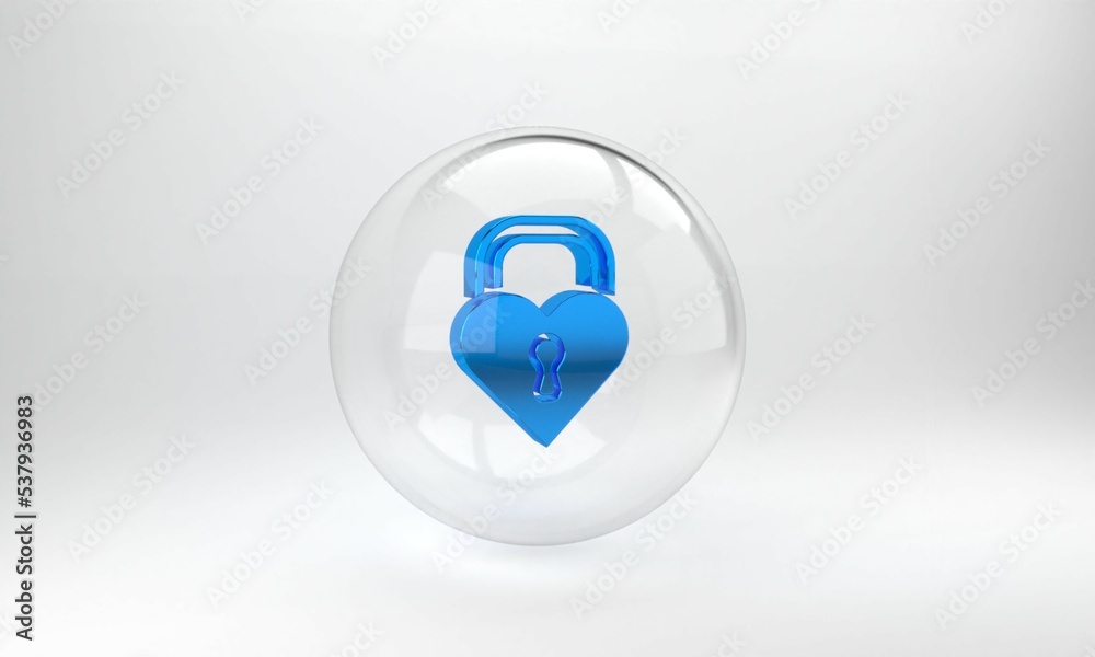 Blue Castle in the shape of a heart icon isolated on grey background. Locked Heart. Love symbol and 