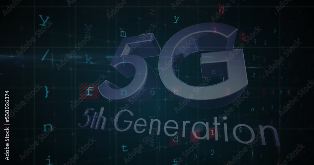 网格图案上带有数字和字母的5g和第五代文本插图