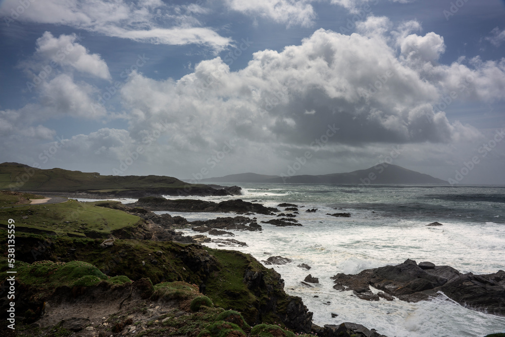 Rugged cliffs on the southwest coast of Achill Island. It is part of the Wild Atlantic Way.