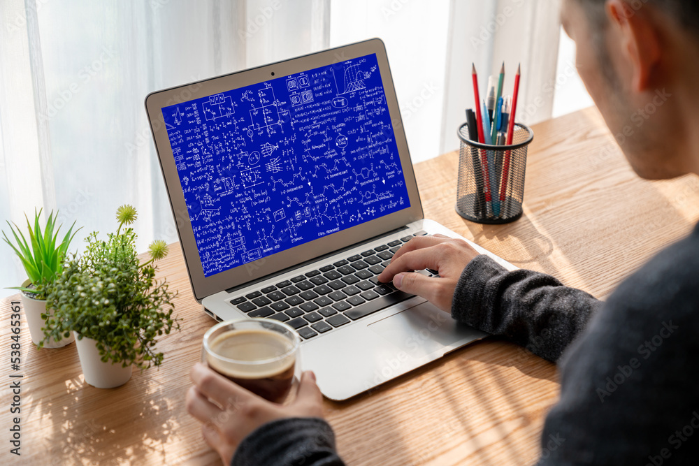 计算机屏幕上显示科学和教育概念的数学方程和时髦公式