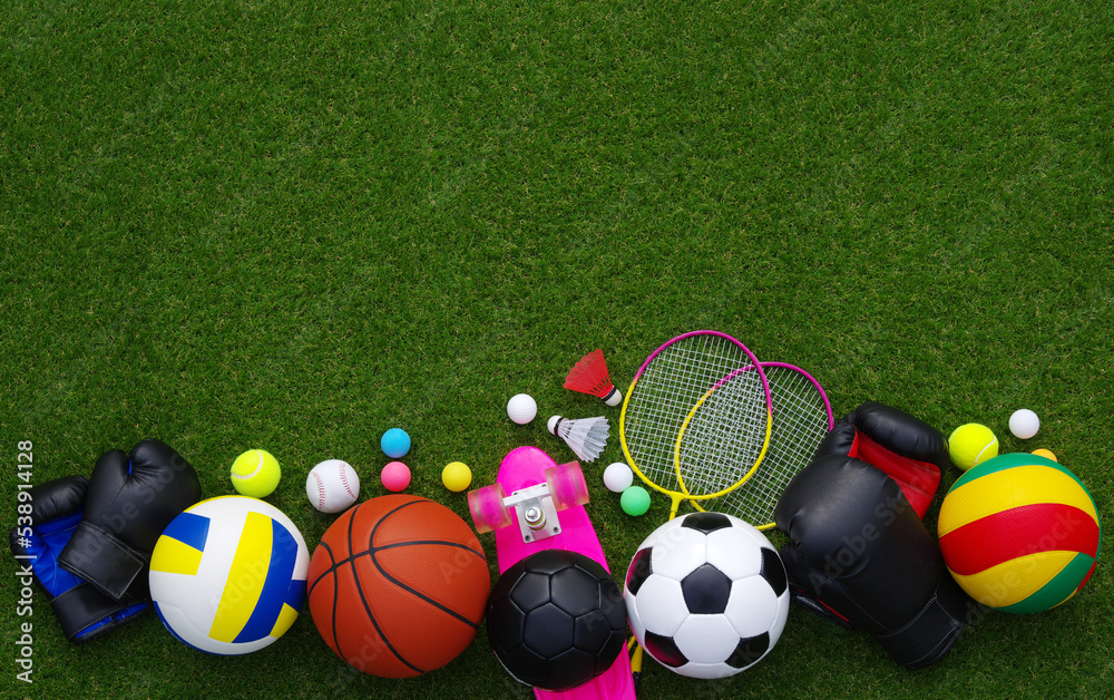 Sports equipment on green grass