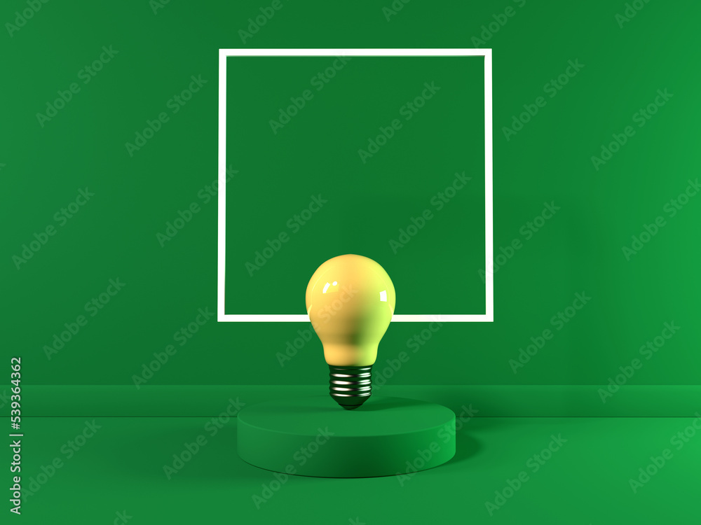 Light bulb on a podium with a square frame - 3D