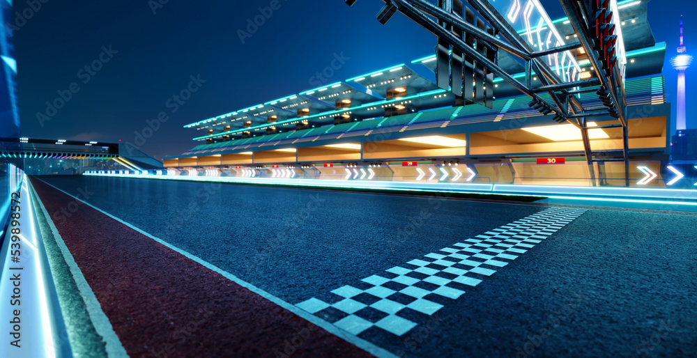 Racetrack with start line and arrow neon light decoration