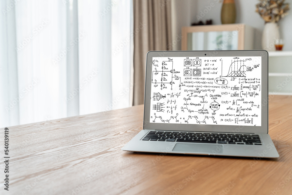 计算机屏幕上显示科学和教育概念的数学方程和时髦公式
