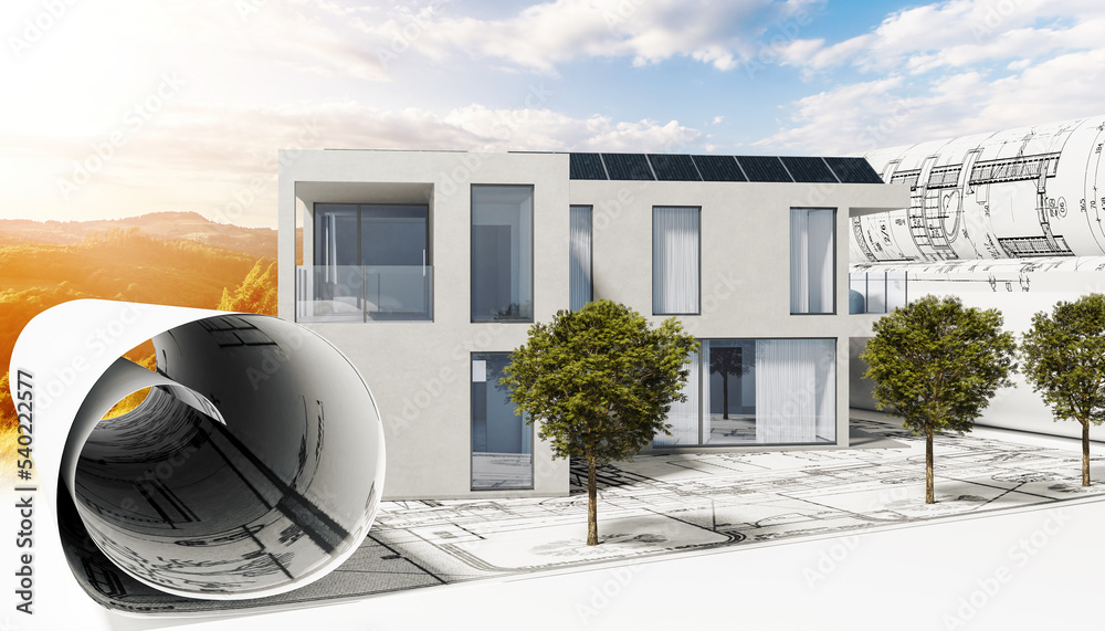 Bauplannung an einem energieeffizienten Mehrfamilienhaus - 3D Visualisierung