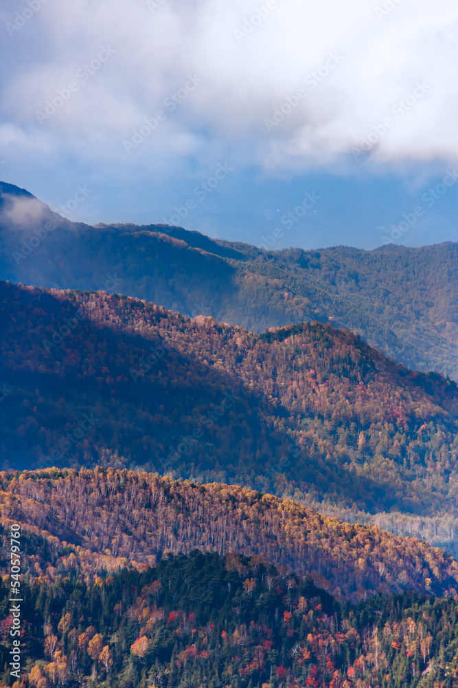 日光白根山から見える紅葉した山の風景