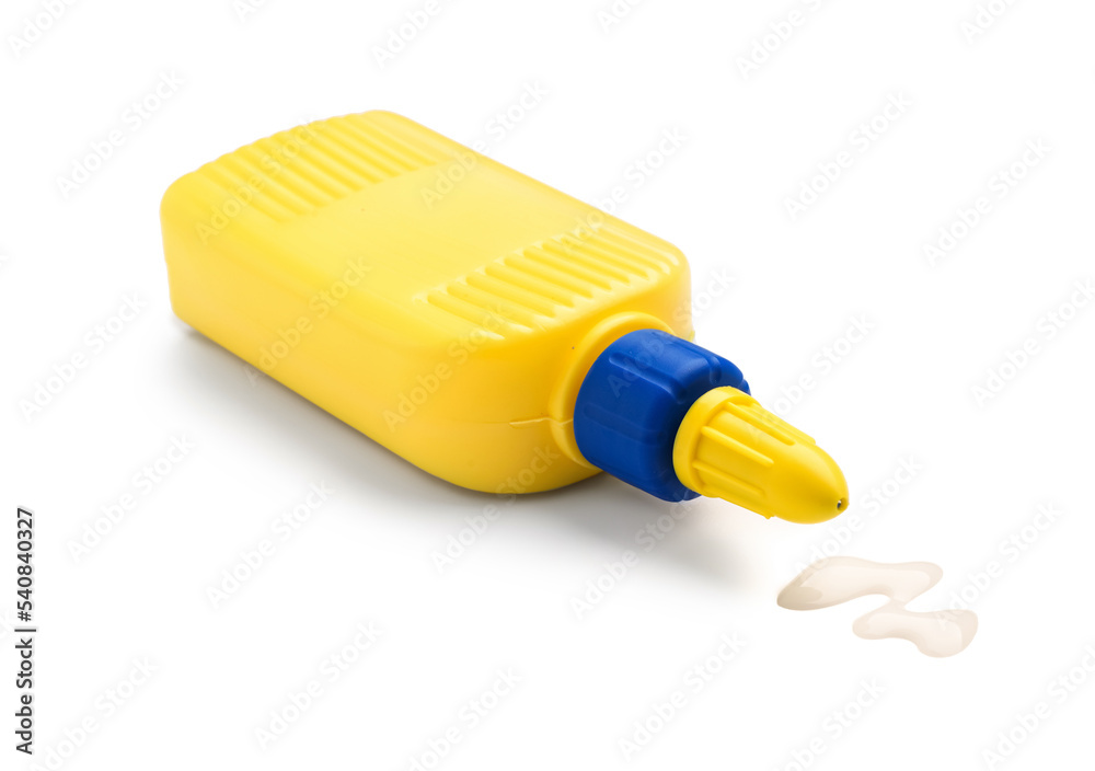 Yellow bottle of glue isolated on white background