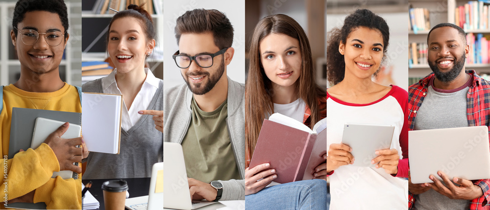 Collage of happy students at university