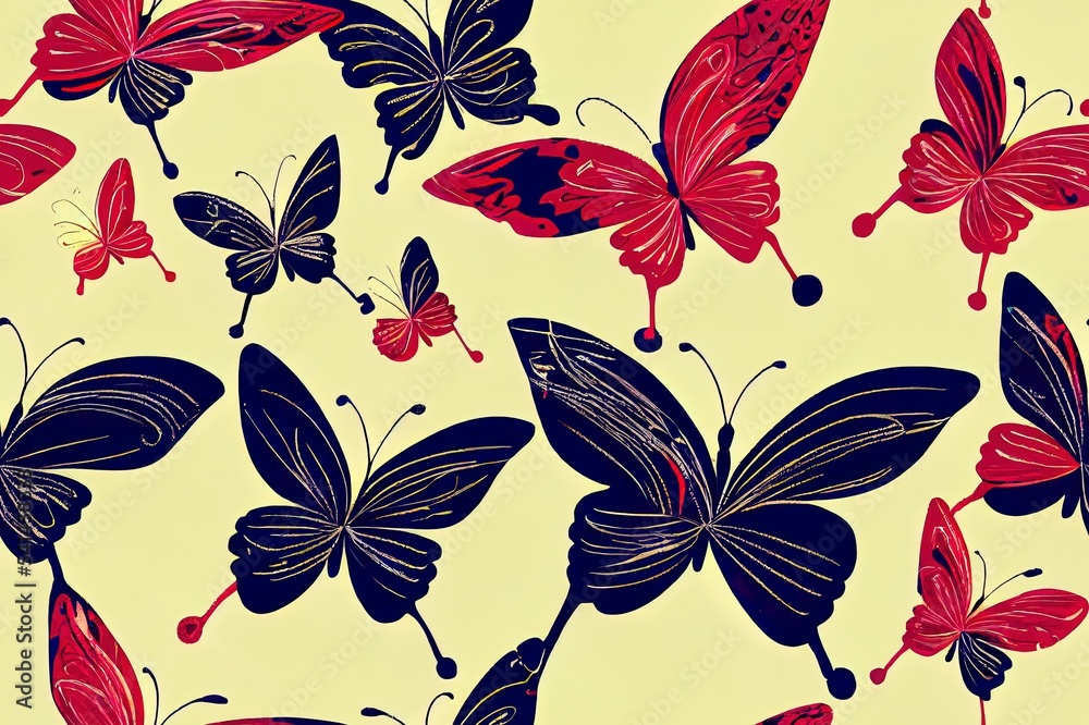 Colourful Hand drawn butterflies with artistic brush strokes seamless pattern beautiful illustration