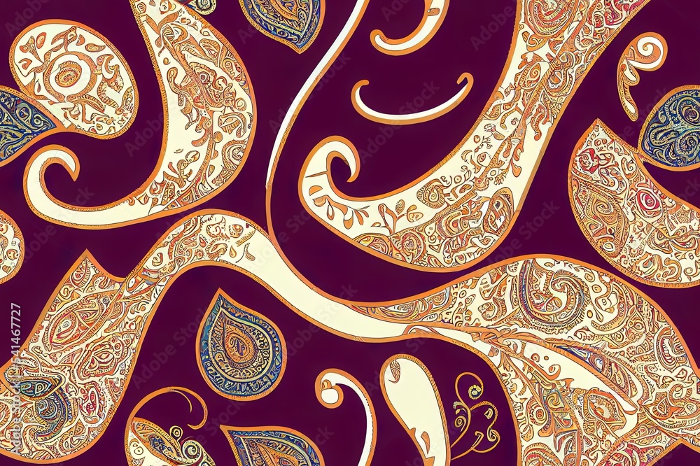 Paisley ethnic seamless pattern vintage wallpaper, with paisley folkloric elements Print, 2d illustr