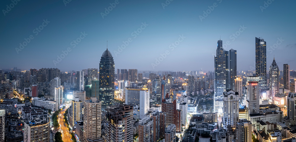 航拍无锡城市建筑天际线夜景