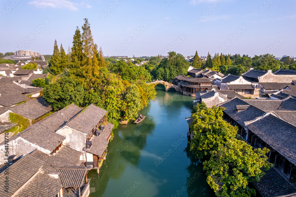 中国乌镇风光航拍特写