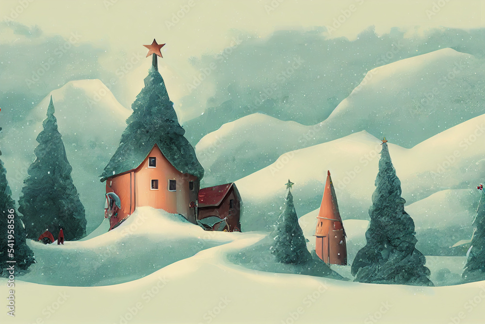 Christmas Eve Background on Winter Night Illustration For Greetings Card Invitation