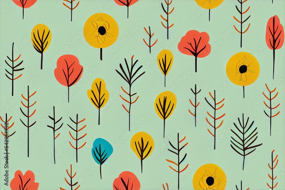 Seamless pattern with jungle animals, flowers and trees. 2d illustrated.