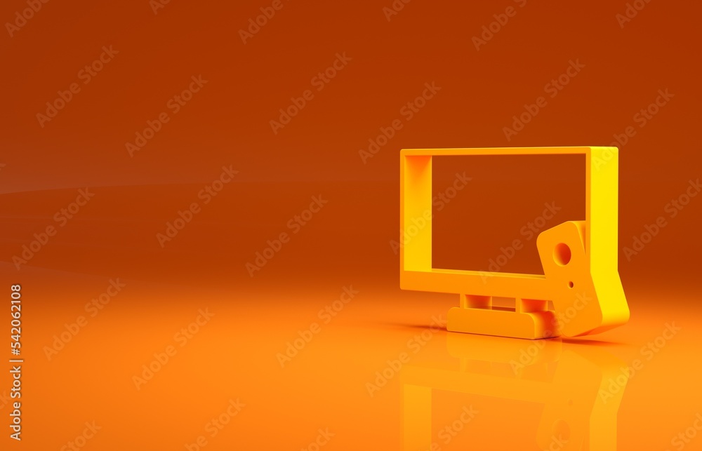 Yellow Smart Tv icon isolated on orange background. Television sign. Minimalism concept. 3d illustra