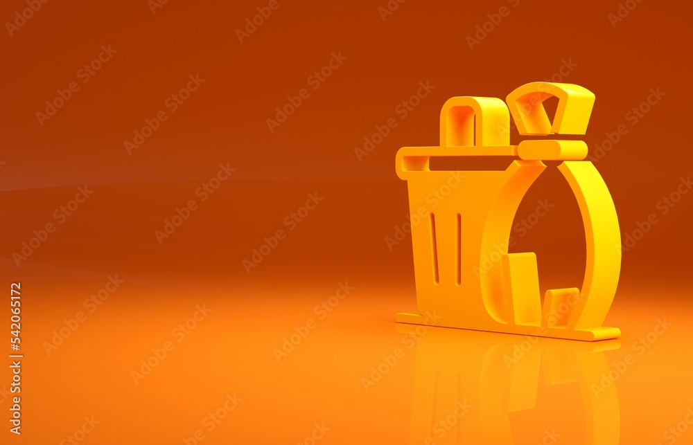 Yellow Trash can icon isolated on orange background. Garbage bin sign. Recycle basket icon. Office t