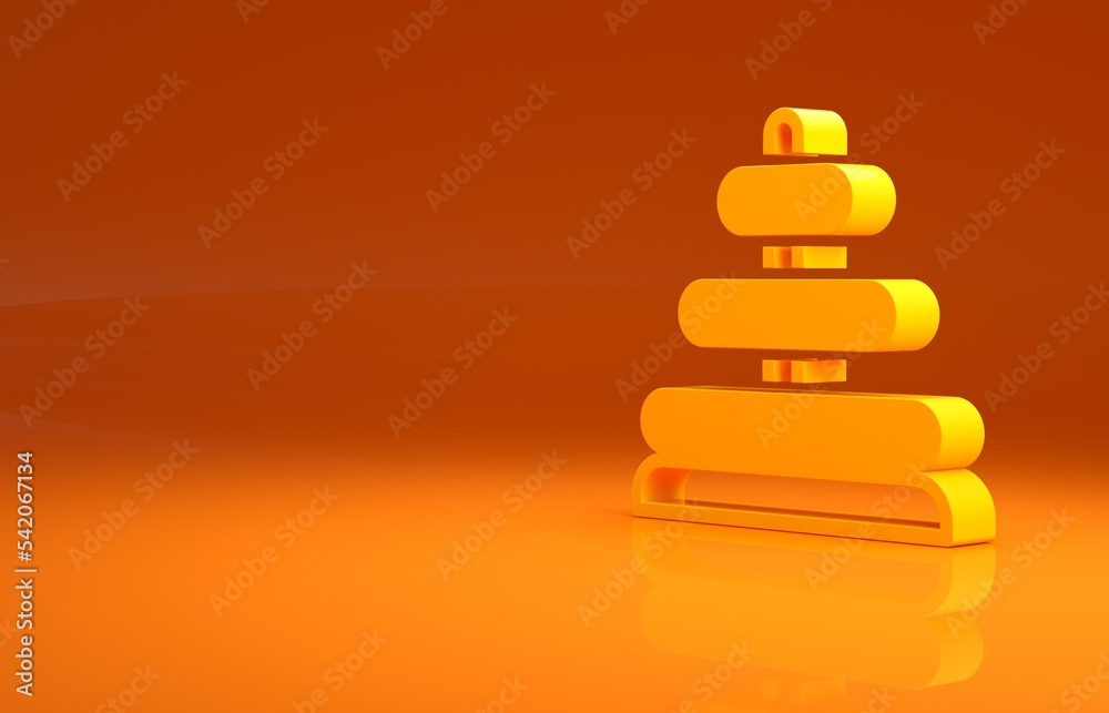 Yellow Pyramid toy icon isolated on orange background. Minimalism concept. 3d illustration 3D render