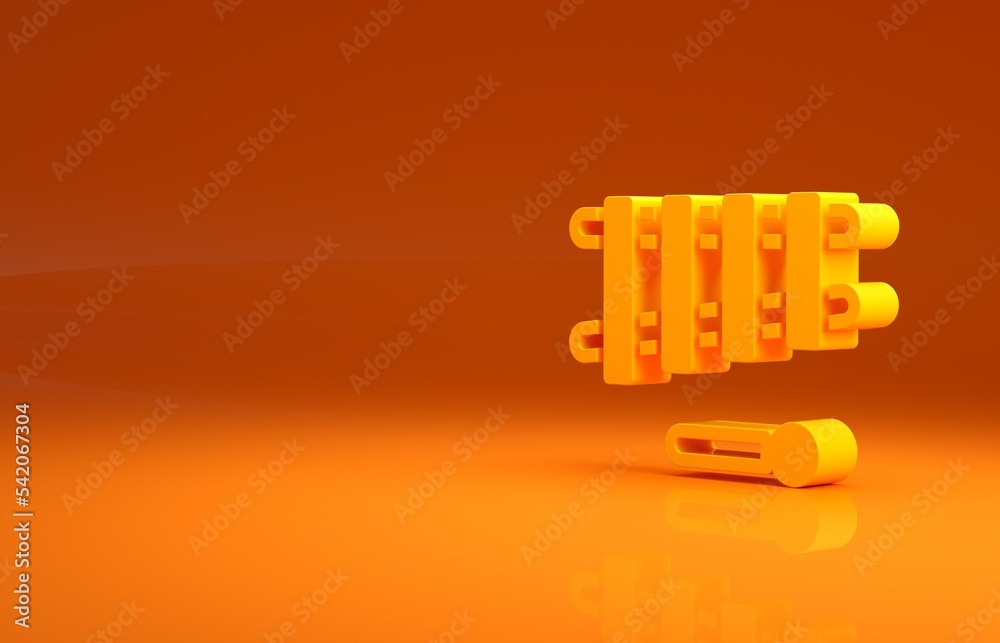 Yellow Xylophone - musical instrument with thirteen wooden bars and two percussion mallets icon isol