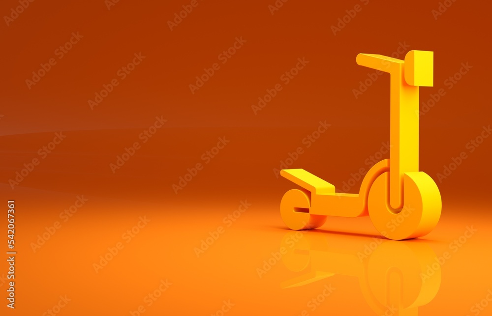 Yellow Roller scooter for children icon isolated on orange background. Kick scooter or balance bike.