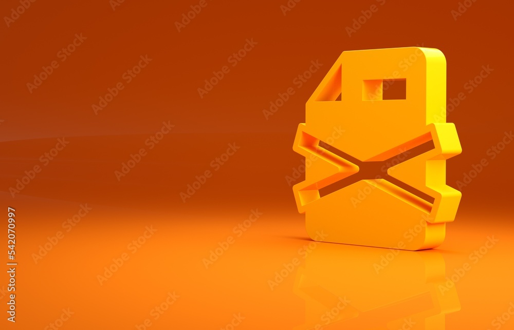 Yellow Delete file document icon isolated on orange background. Rejected document icon. Cross on pap