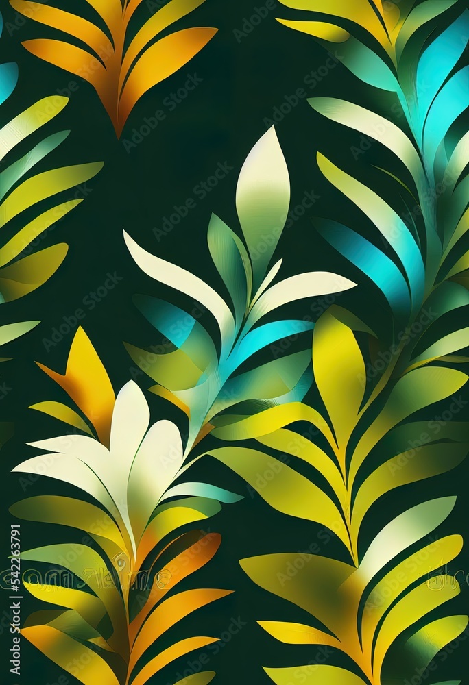 Seamless abstract tropical leaves.2d illustrated Illustration.