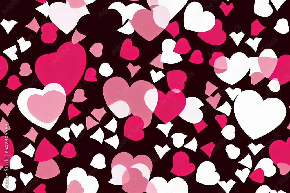 Painbrush white hearts on barbie pink background seamless pattern. Valentine`s day graphics for post