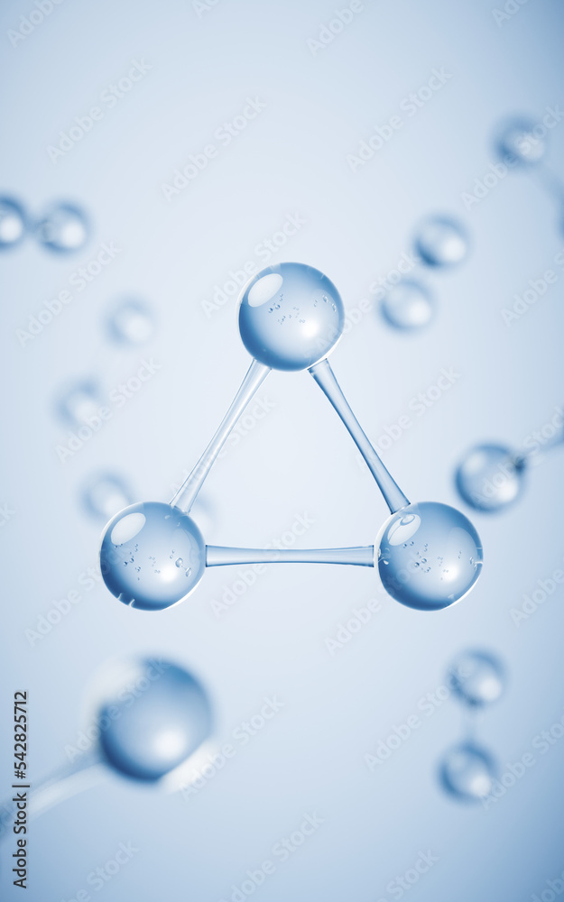 蓝色背景的分子，三维渲染。