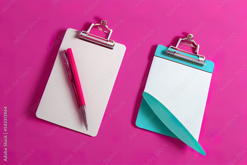 White clipboard with checklist on pink background. 3d render illustration.