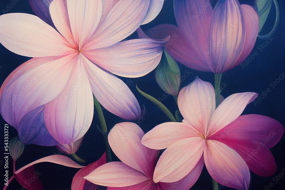 This painting depicts blooming flowers.