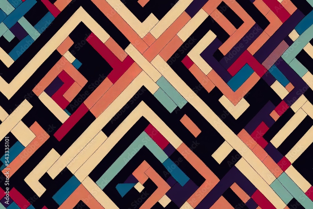 Tribal texture for fabric. Kaleidoscope mosaic background. Indigo, black, pink, cyan ethnic pattern.