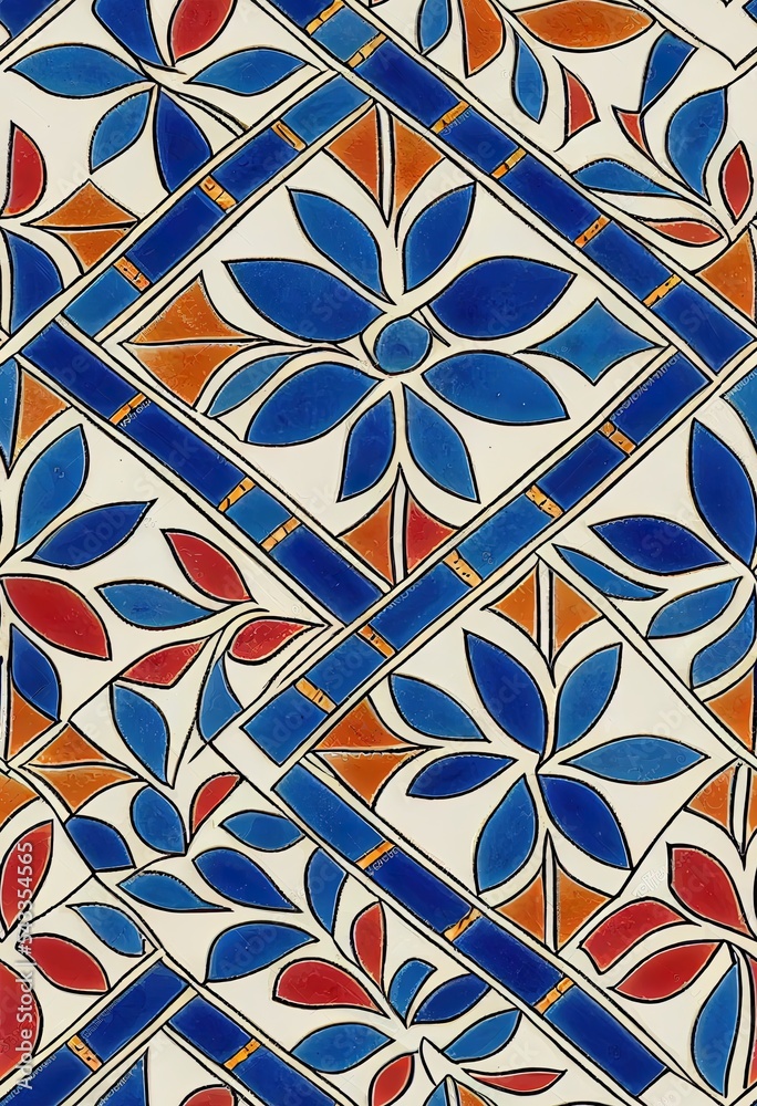 Collection of 18 ceramic tiles in turkish style. Seamless colorful patchwork from Azulejo tiles. Por