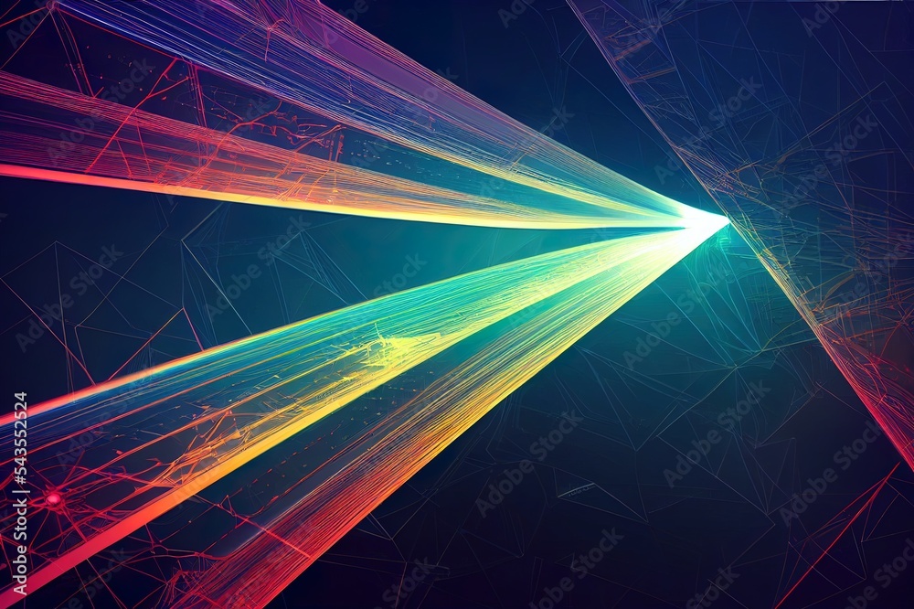 Tech background. Abstract technology colourful background in a dark. Laser lines, speed, techno, ray