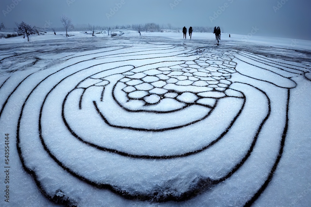 雪和大雪花中的人类足迹