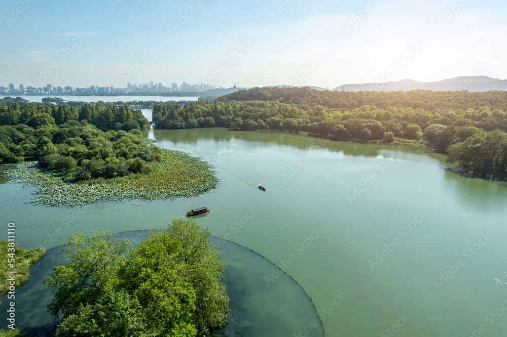 中国杭州西湖中国园林景观航拍