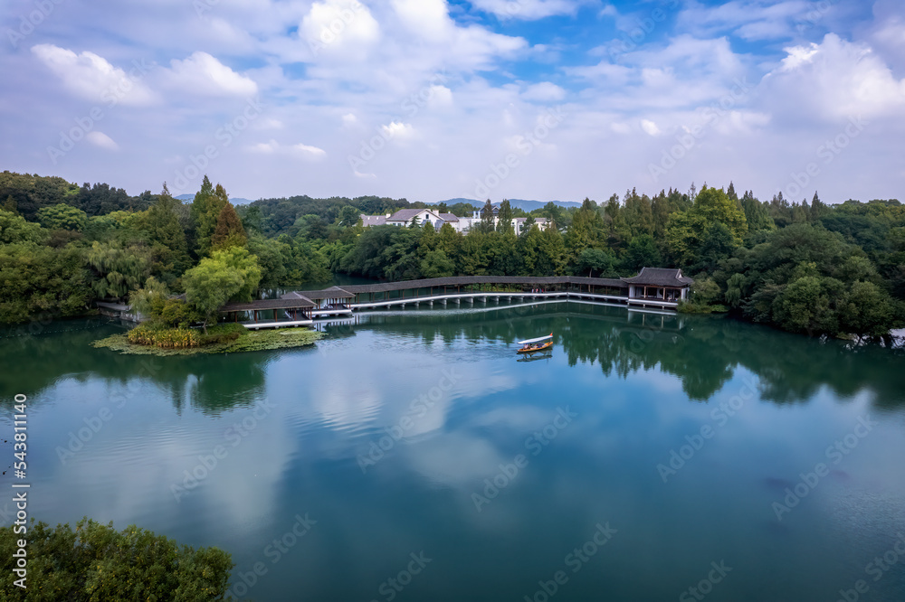 中国杭州西湖中国园林景观航拍