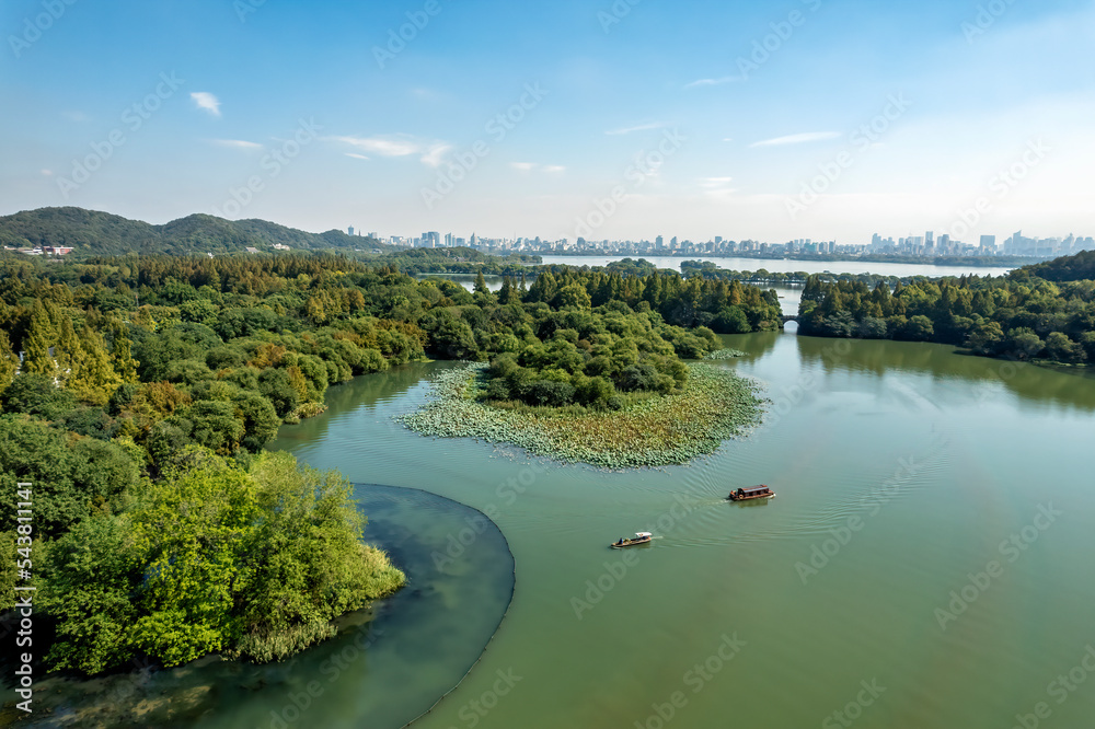 中国杭州西湖中国园林景观航拍