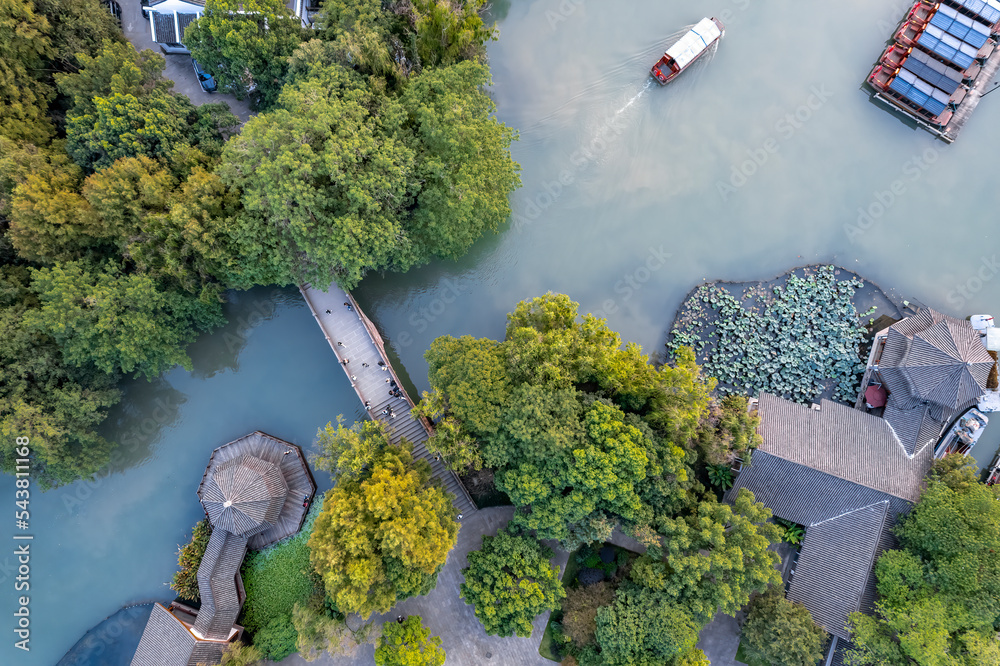 Aerial photography of Chinese garden landscape of West Lake in Hangzhou, China