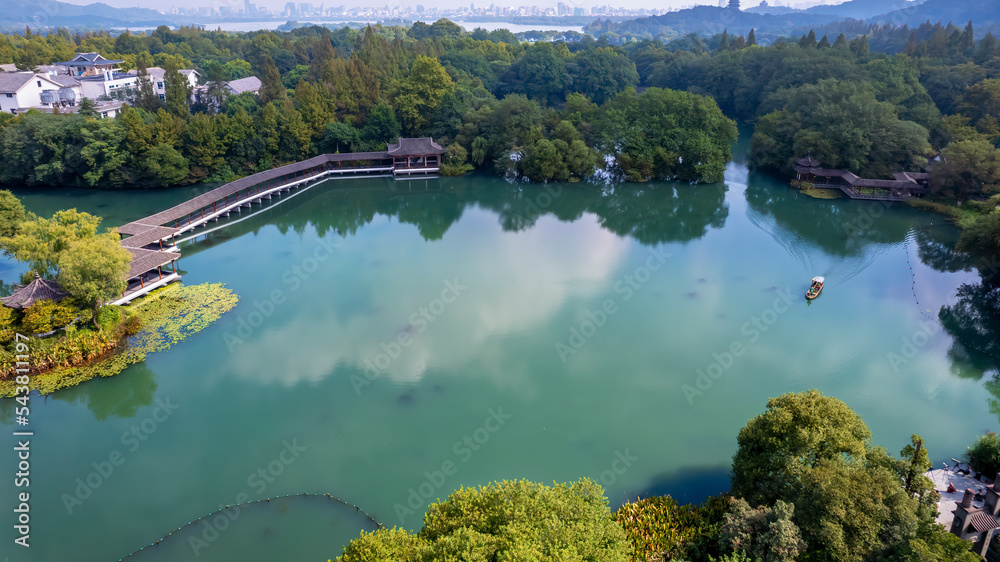 中国杭州西湖中国园林景观航拍