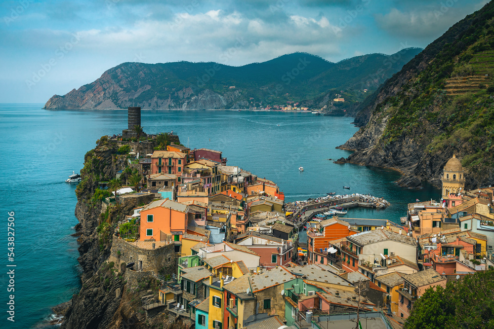 Colorful houses on the cliffs in Vernazza village, Liguria, Italy