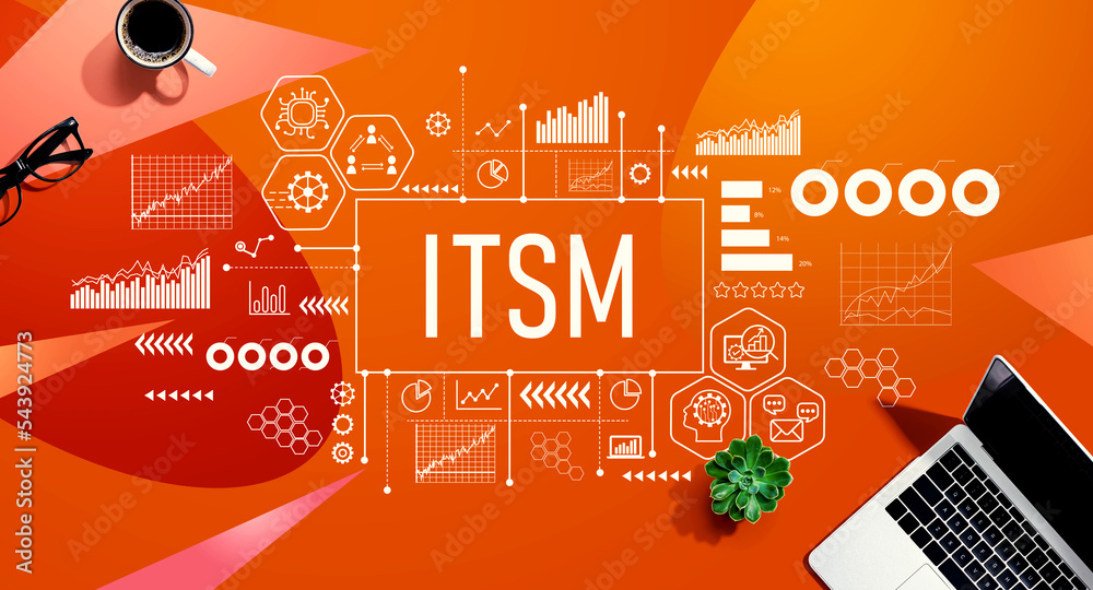 ITSM-信息技术服务管理主题，带有橙色图案的笔记本电脑ba