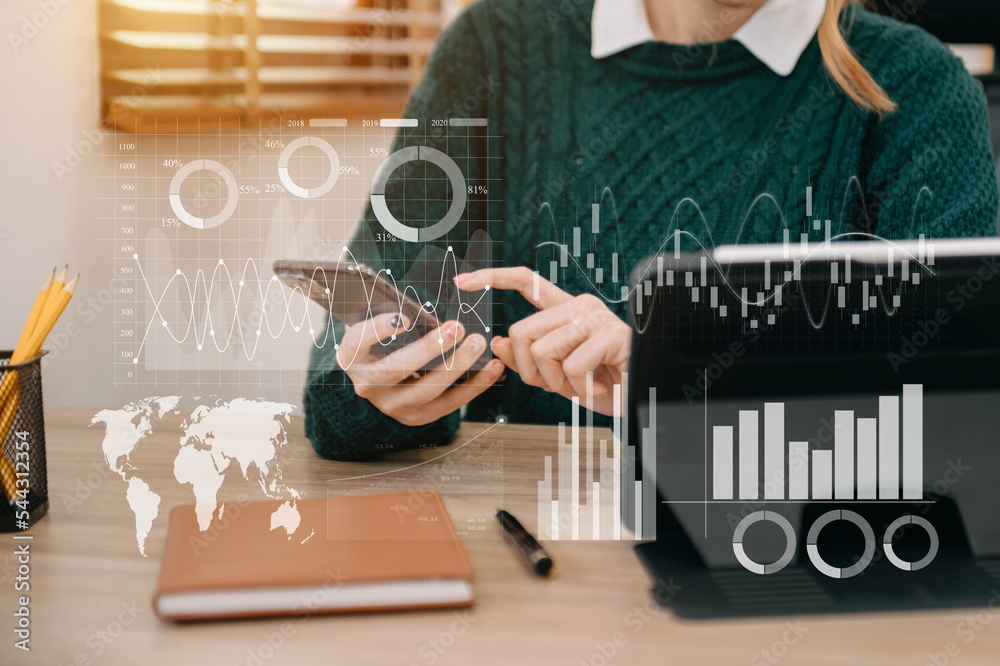 Financial report data of business operations balance sheet and income statement and diagram as Finte