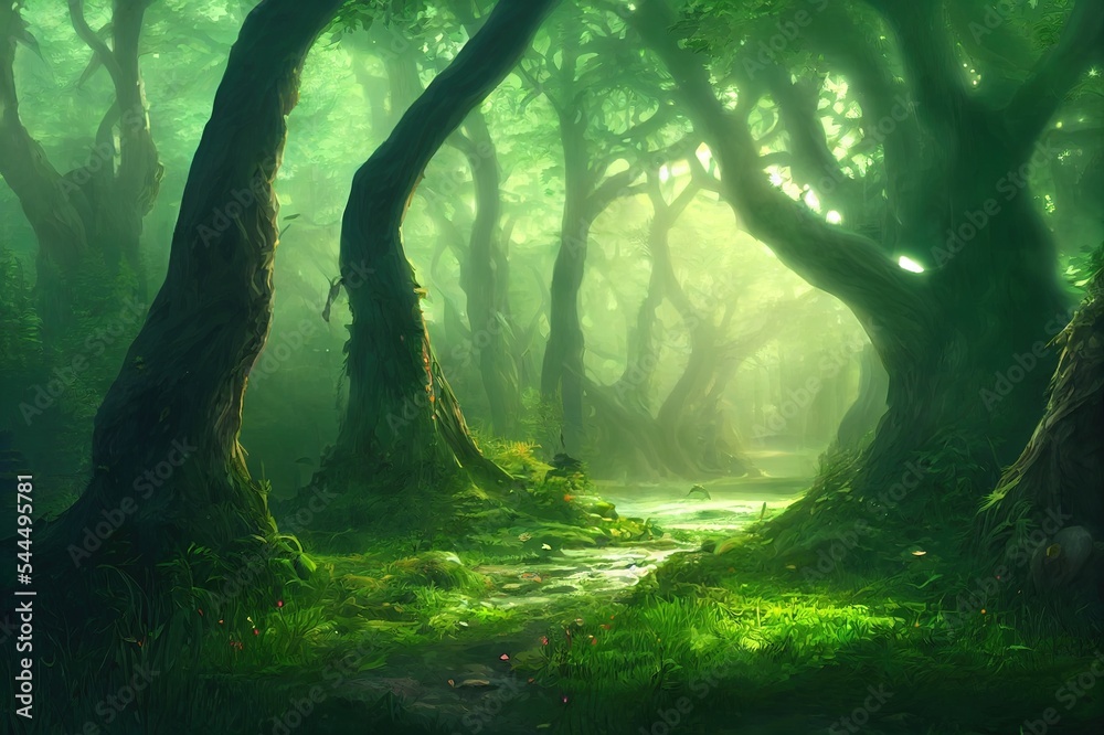 Fantasy and Magical Forest. Video Games Digital CG Artwork, Concept Illustration, Realistic Cartoon